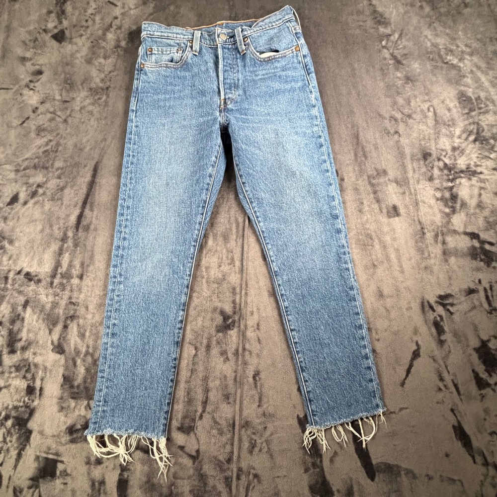 Levi's 501 Skinny Jeans Womens 27 Blue Frayed Raw Hem Premium 29502-0064